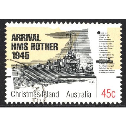 CHRISTMAS ISLAND 1995: 50th ANNIVERSARY END OF WWII - 45c HMS ROTHER USED (G13)