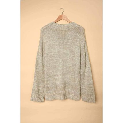 Gray V neck Drop Shoulder Knitted Sweater