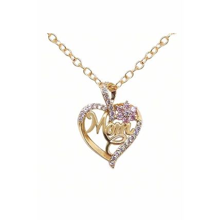 Gold Mom Rhinestone Flower Hollow-out Heart Necklace