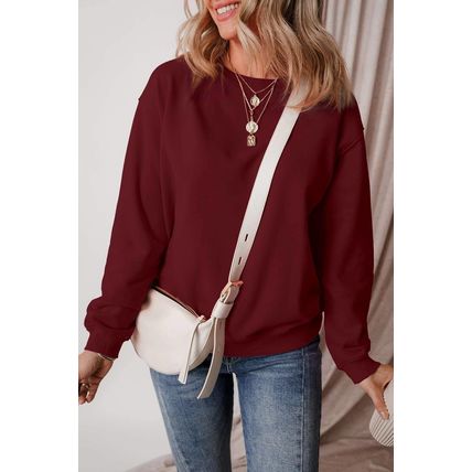 Burgundy Solid Fleece Lined Drop Shoulder Terry Sweatshirt