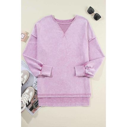 Orchid Petal Mineral Wash Drop Shoulder Pullover Sweatshirt