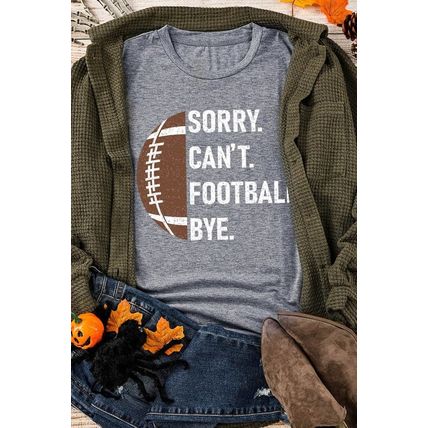 Gray American Football Graphic Casual T Shirt