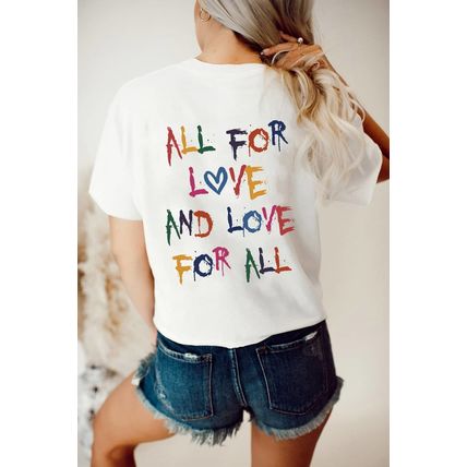 White ALL FOR LOVE AND LOVE FOR ALL Letter Graphic T Shirt
