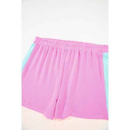 Bonbon Plus Size Color Block Corded Knit Tee and Shorts Set