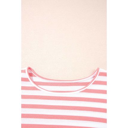 Pink Stripe Textured Contrast Dropped Long Sleeve Top