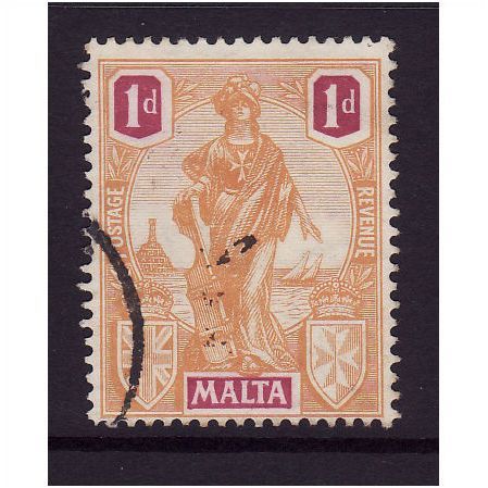 MALTA 1922 SG 125 1d ORANGE AND PURPLE FINE USED#2