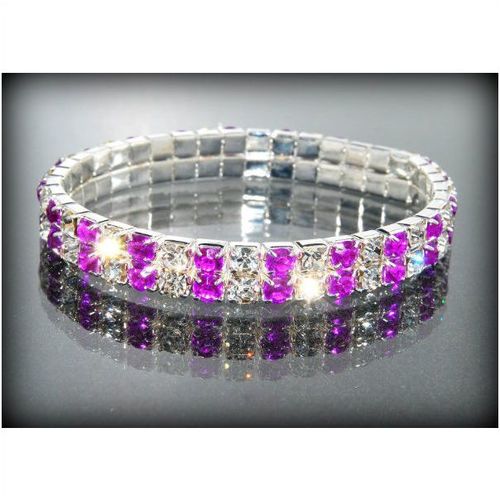 2 Row Wedding Party Violet Clear Rhinestone Stretch Bracelet Jewellery 1373
