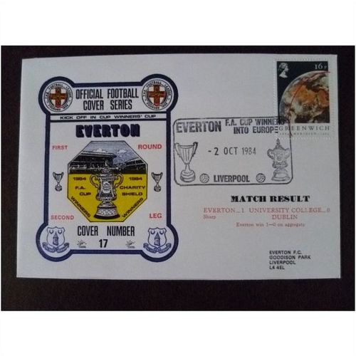 1984 Everton v University College Dublin Dawn Football Cover 17 stamp Cup Winner