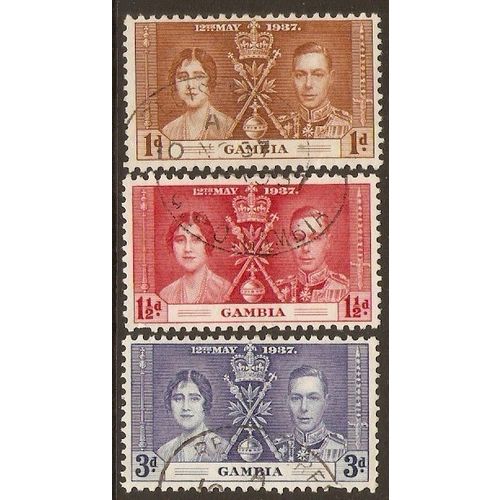 Gambia KGVI 1937 Coronation Used SG 147-149 Sc 129-131 CD 302 postage stamp