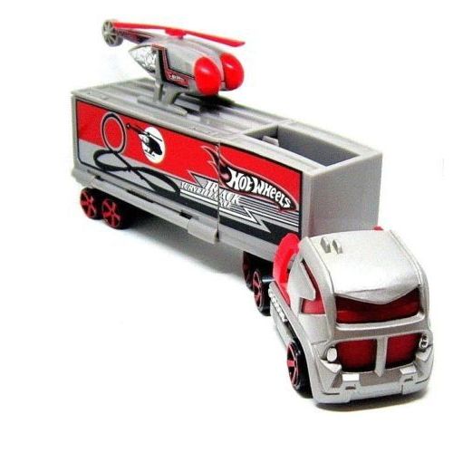 TRUCK+HELICOPTER, (TRUCK CARRYING HELICOPTER) SILVER/RED HOTWHEELS