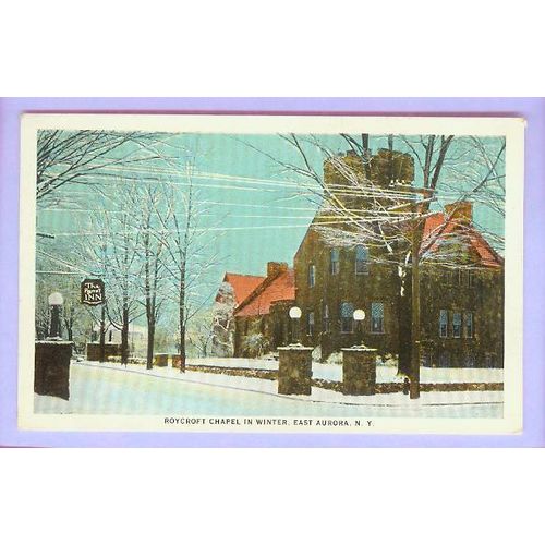 New York East Aurora Roycroft Chapel In Winter Snow Scene View Large Old B~53