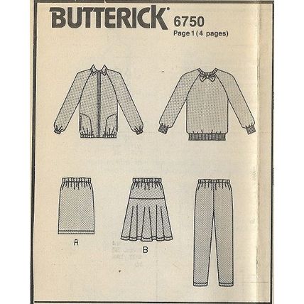 Butterick 6750 Sewing Pattern Girls Jacket Top Skirt Pants Size 7 8 10 Used 1988