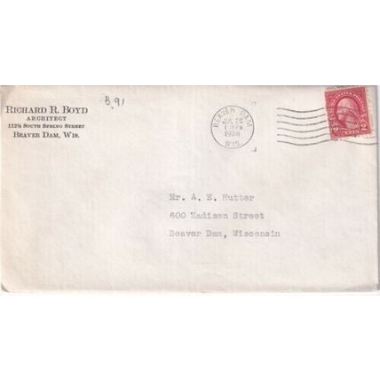 United States 1938 Beaver Dam Wisconsin Cover Beaver Dam cancel typed VGC