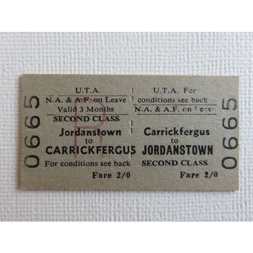 Ulster Transport Authority N.A.&A.F.Carrickfergus-Jordanstown 2nd Rtn Ticket #74