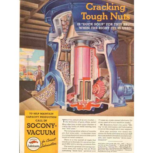 SOCONY VACUUM OIL COMPANY 1943 Cracking tough nut lubricant vintage ad