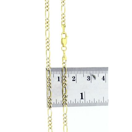 New 14K Solid Yellow Gold 3 mm Figaro White Pave Link 20" Chain Necklace 8.9 Gr