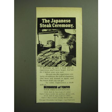 1970 Benihana of Tokyo Restaurant Ad - The Japanese steak ceremony