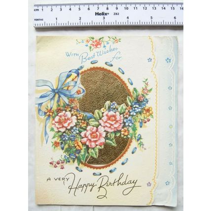 Vintage: Birthday card - flowers on gold foil background