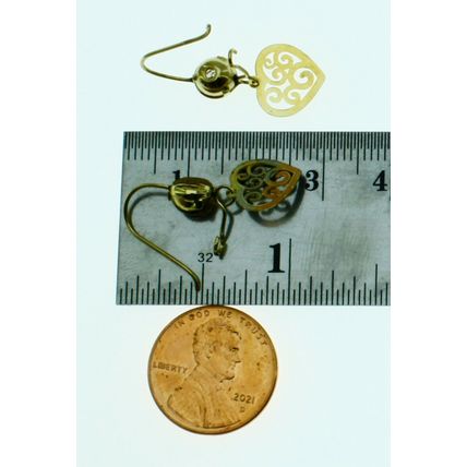 New Real 14K Yellow Gold Multi Tone Heart Shape Drop Dangle Hook Earrings 1 Inch