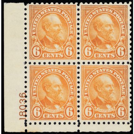 587, Mint VF NH 6¢ Plate Block of Four * Stuart Katz