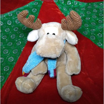 8" Animal Alley Beige Soft Plush MOOSE with scarf Toys R Us Christmas Winter