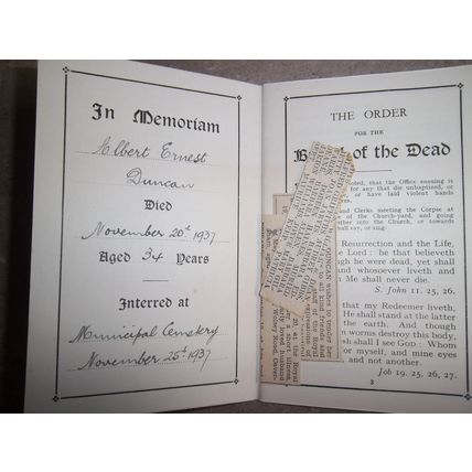 In Memoriam Burial of the Dead Municipal Cemetery 1937 Albert Ernest Duncan