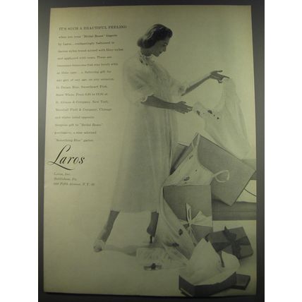 1956 Laros Bridal Roses Lingerie Ad - It's such a beautiful feeling