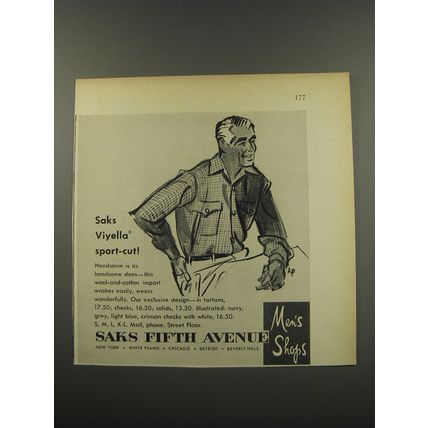 1955 Saks Fifth Avenue Shirts Ad - Saks Viyella sport-cut