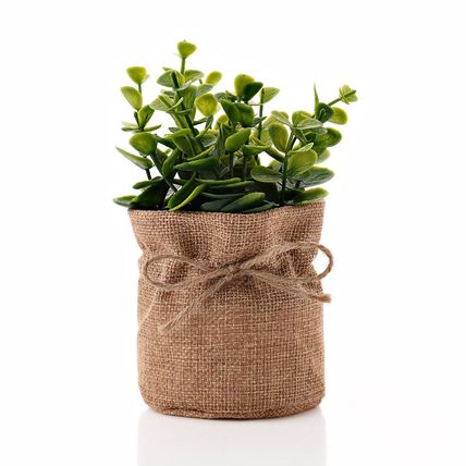 Faux Small Leaves Plant in a Hessian Bag 17.5 CM Home Decor Gift Decoration