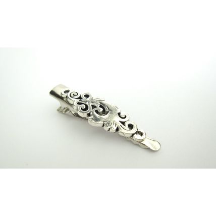 Small silver metal filigree alligator hair clip barrette for fine thin hair