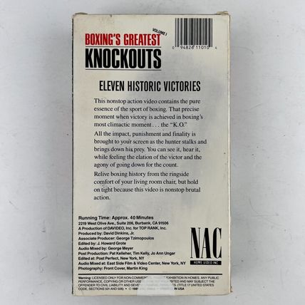 Top Rank Boxing's Greatest Knockouts Vol 1 VHS Video Tape