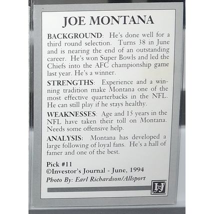 1994 Investors Journal JOE MONTANA (Chiefs) Gold Prizm #11 /5000