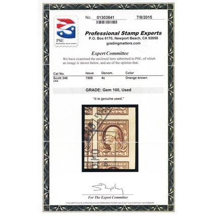 346, Used Superb 4¢ - PSE Graded 100 - Stuart Katz