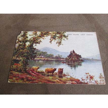 1930s Valentines Postcard - Swan Island, Loch Lomond - Artist A357