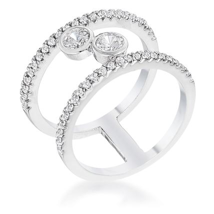 86Ct Rhodium Plated Floating Bubbles CZ Ring