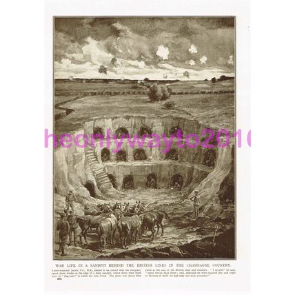 War Life in Sandpit, Champagne, France, WW1, Book Illustration (Print), 1915-18