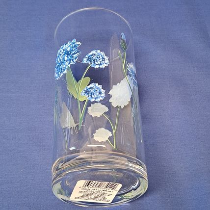 NEW 4 Royal Norfolk BUTTERFLY GLASSES Blue Flowers Tumblers Drink 16 oz