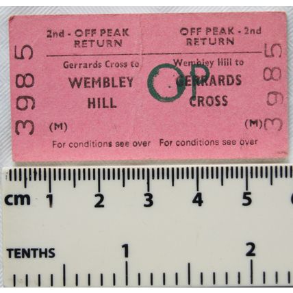 1986 British Railways Board ticket 2nd Cheap Off-peak Gerrards Cross Wembley Hil