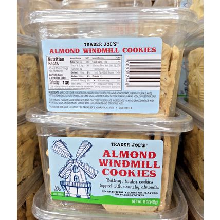 Trader Joe's Almond Windmill Cookies 15oz 425g (2 Tubs)