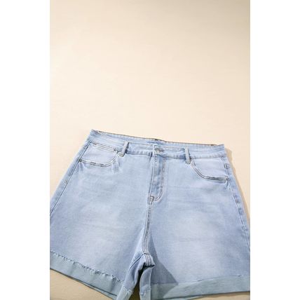 Beau Blue Folded Edge High Waist Plus Size Denim Shorts