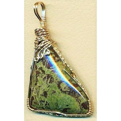 African Bloodstone Bronze Wire Wrap Gemstone Pendant 30