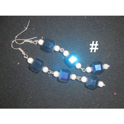 Exceptional blue EP on milky white crystal glass cube earrings