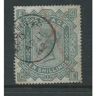 victoria surface printed sg128 sg 128 10/- greenish grey used light crayon mrk.