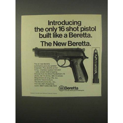 1980 Beretta 9mm Parabellum Pistol Ad - 16 Shot