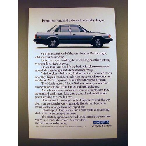 1982 Honda Accord 4-Door Sedan Car Ad - By Design