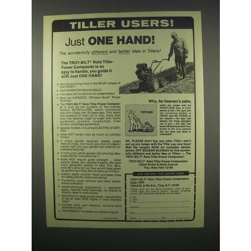 1981 Troy-Bilt Roto Tiller-Power Composter Ad - Just one Hand