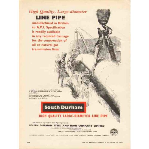 SOUTH DURHAM STEEL IRON COMPANY 1962 quality large diameter vintage ad