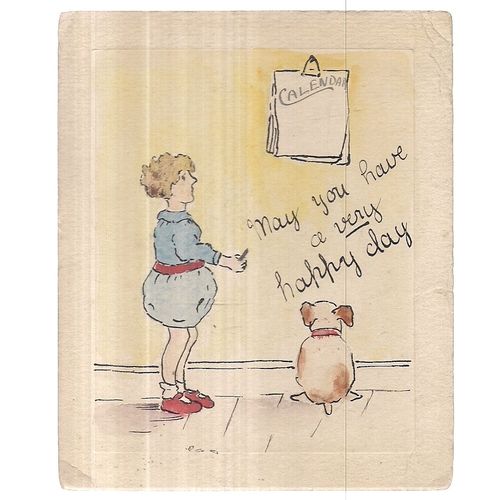 BIRTHDAY? GREETINGS CARD antique .. blank back 9 x 12 cms =