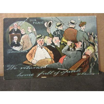 OUR PICNIC by H. Fleury unused antique postcard by G.D. & D. #