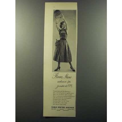 1953 Saks Fifth Avenue Dress Ad - Flower show exclusive for juniors at 17.95